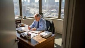 Accountant reviewing tax documents in office