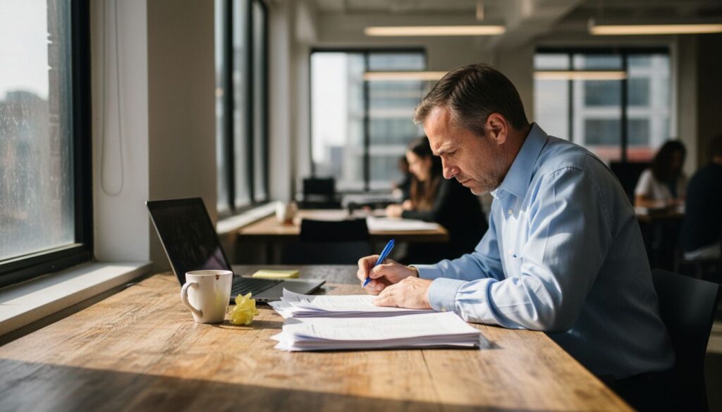 Small business owner working on paperwork