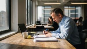 Small business owner working on paperwork