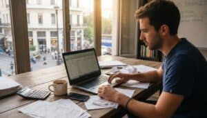 Οικονομικός προγραμματισμός για επιχειρηματίες σε σύγχρονο γραφείο στο κέντρο της πόλης