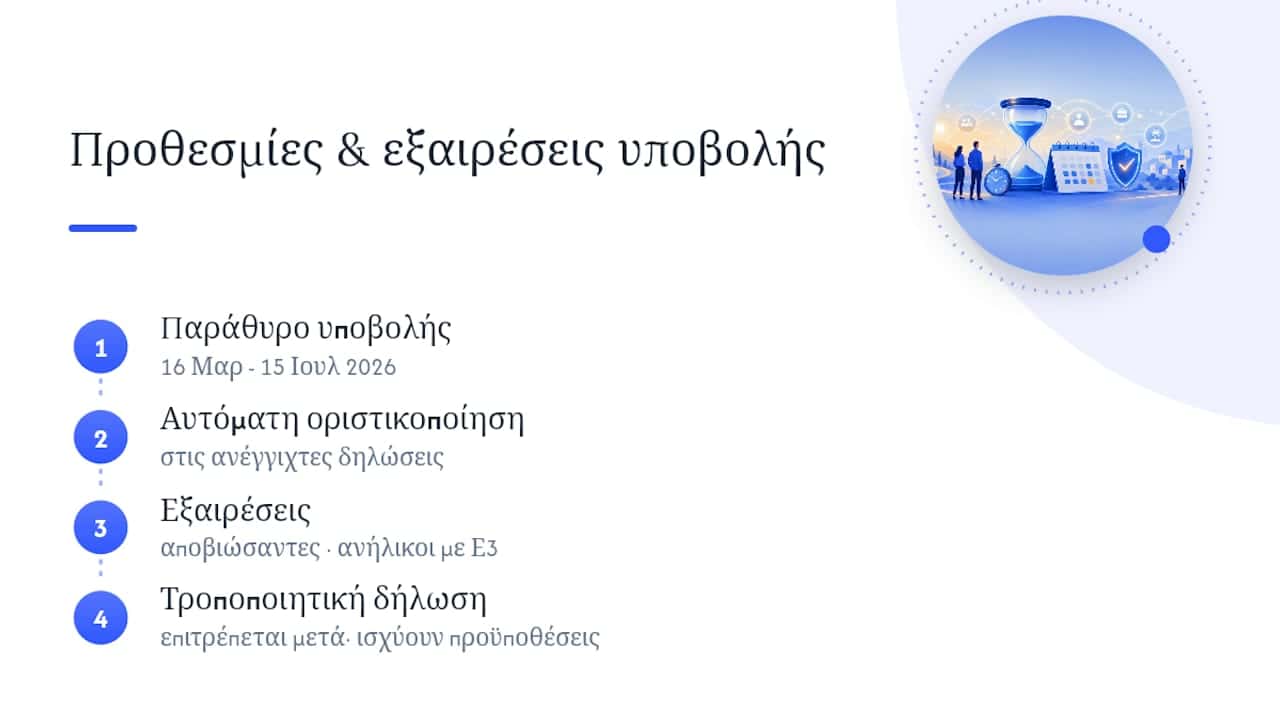 Πρόγραμμα προθεσμιών και εξαιρέσεων για τις δηλώσεις