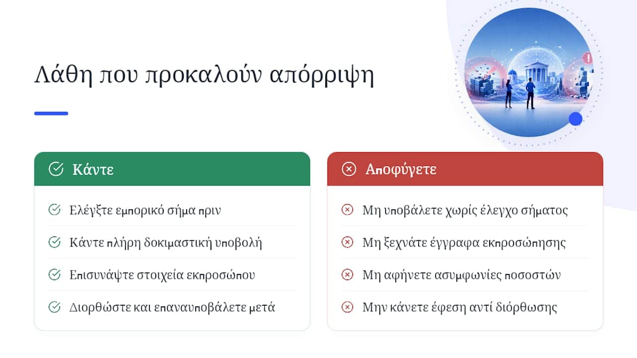 Ποια λάθη προκαλούν απόρριψη ή καθυστέρηση στη σύσταση — overview diagram