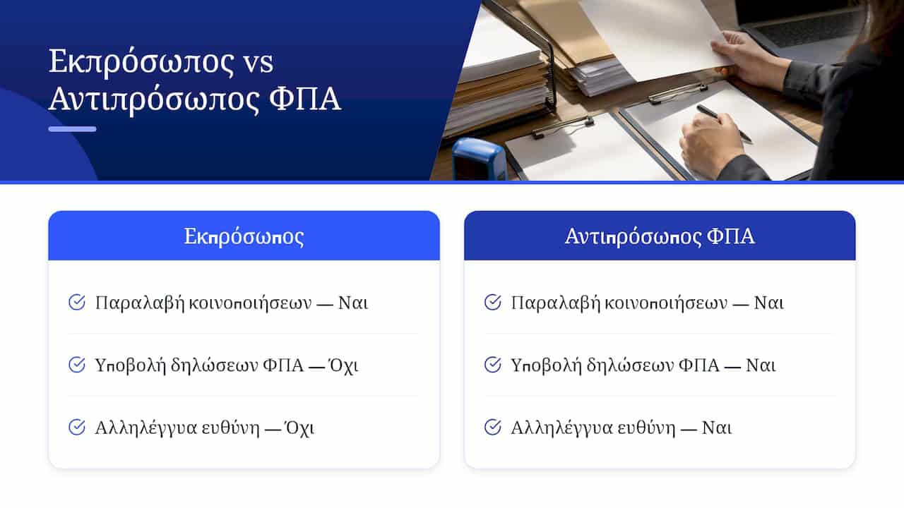 Σύγκριση μεταξύ φορολογικού εκπροσώπου και αντιπροσώπου ΦΠΑ